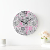 Fraktal wirbelnd, rosa und grau große wanduhr (Zuhause)