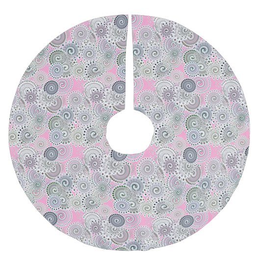 Fraktal wirbelnd, rosa und grau polyester weihnachtsbaumdecke (Vorderseite)