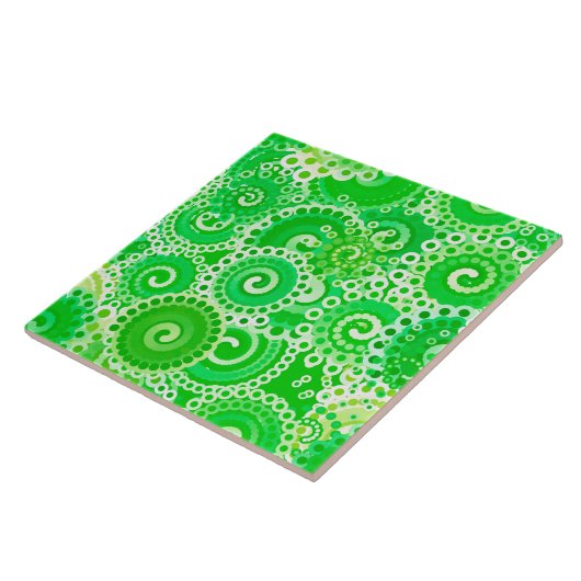 Fraktal wirbelnde Muster, kräftegrüne Farbtöne Fliese (Seite)