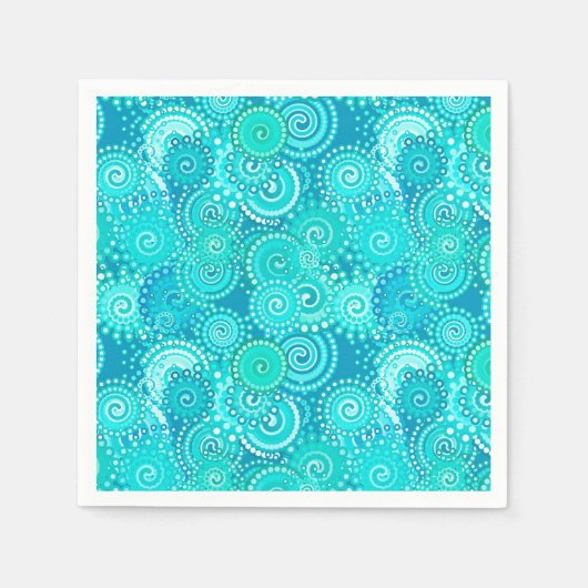 Fraktal wirbelnde Muster, ozeanblaue Farbtöne Serviette (Vorderseite)