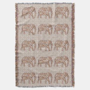 Fraktal wirbelnder Elefant - braun und taupe Decke