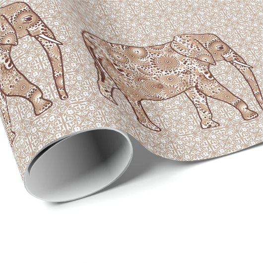 Fraktal wirbelnder Elefant - braun und taupe Geschenkpapier (Rolleneckpunkt)