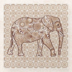 Fraktal wirbelnder Elefant - braun und taupe Glasuntersetzer