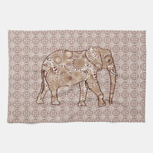 Fraktal wirbelnder Elefant - braun und taupe Handtuch