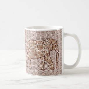 Fraktal wirbelnder Elefant - braun und taupe Kaffeetasse