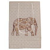 Fraktal wirbelnder Elefant - braun und taupe Mittlere Geschenktüte (Rückseite)