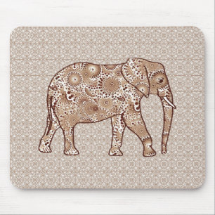 Fraktal wirbelnder Elefant - braun und taupe Mousepad