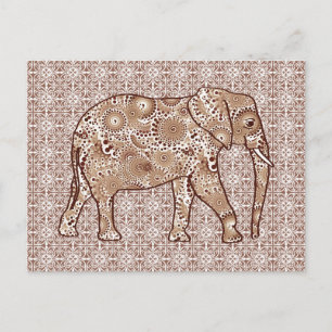 Fraktal wirbelnder Elefant - braun und taupe Postkarte