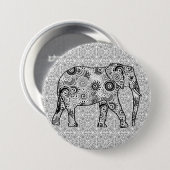 Fraktal wirbelnder Elefant - grau, schwarz und wei Button (Vorne & Hinten)