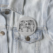 Fraktal wirbelnder Elefant - grau, schwarz und wei Button (Beispiel)