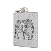 Fraktal wirbelnder Elefant - grau, schwarz und wei Flachmann (Links)