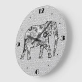 Fraktal wirbelnder Elefant - grau, schwarz und wei Große Wanduhr (Winkel)