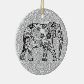 Fraktal wirbelnder Elefant - grau, schwarz und wei Keramik Ornament (Rechts)