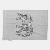 Fraktal wirbelnder Elefant - grau, schwarz und wei Küchentuch (Horizontal)