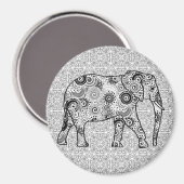 Fraktal wirbelnder Elefant - grau, schwarz und wei Magnet (Vorderseite/Rückseite)