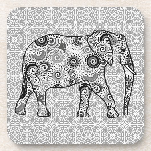 Fraktal wirbelnder Elefant - grau, schwarz und wei Untersetzer (Vorderseite)