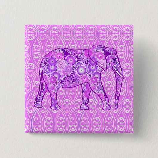 Fraktal wirbelnder Elefant - lila und orchid Button (Vorderseite)