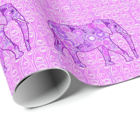 Fraktal wirbelnder Elefant - lila und orchid Geschenkpapier (Rolleneckpunkt)