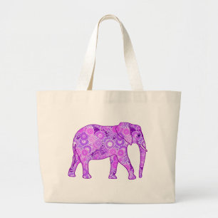 Fraktal wirbelnder Elefant - lila und orchid Jumbo Stoffbeutel