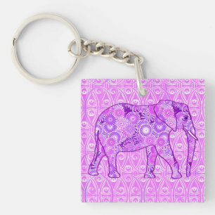 Fraktal wirbelnder Elefant - lila und orchid Schlüsselanhänger