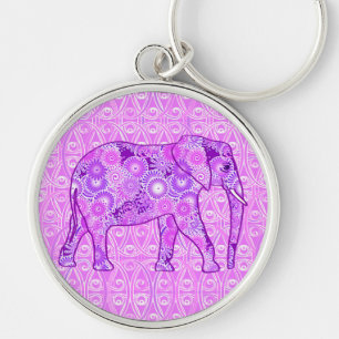 Fraktal wirbelnder Elefant - lila und orchid Schlüsselanhänger