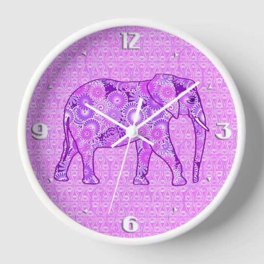 Fraktal wirbelnder Elefant - lila und orchid Uhr (Vorderseite)