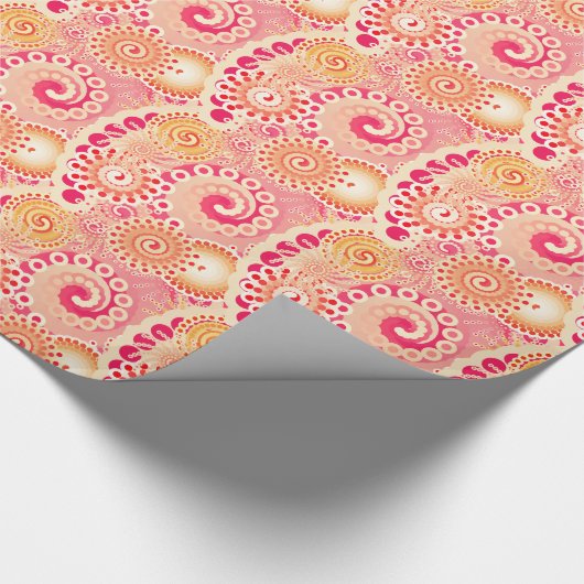 Fraktal, wirbelndes Muster, Korallen, Pfirsich Geschenkpapier (Ecke)