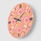 Fraktal, wirbelndes Muster, Korallen, Pfirsich Große Wanduhr (Winkel)