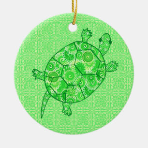 Fraktal-wirbelschildkröte - Limon und smaragdgrün Keramik Ornament