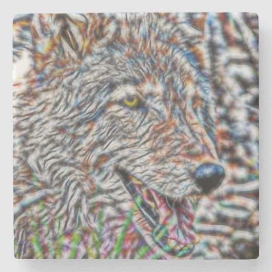 Fraktal Wolf Steinuntersetzer (Vorderseite)