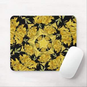 Fraktal Yellow and Black Azalea Art Mousepad