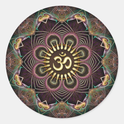 Fraktale Blume Leben Golden OM Kunst Runder Aufkleber (Vorderseite)