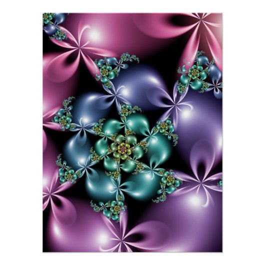 Fraktale Blumen Abstrakte Leuchtende Florale Gesta Poster (Vorderseite)