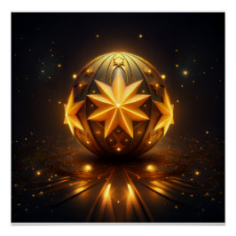 Fraktale Fantasie Bronze Kugel Gold Sterne  Poster