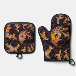 Fraktale Feuersturm-Kugel Ofenhandschuh & Topflappen-Set