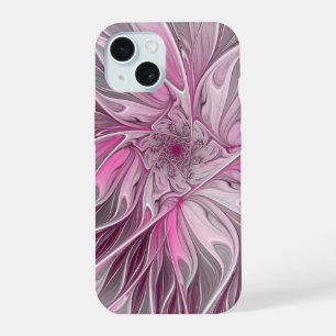 Fraktale pinke Blumen-Traumwelt, florales Fantasy- iPhone 15 Hülle