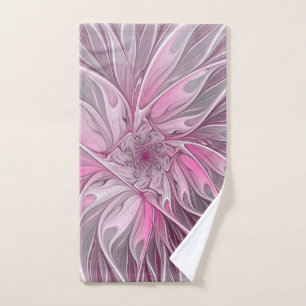 Fraktale rosa Blumen Traum, florales Fantasy-Muste Handtuch