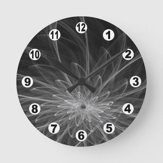 Fraktale und Fantasy-Lichter / Moderne BW Runde Wanduhr (Vorderseite)