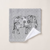 Fraktalstrudelelefant, Grau, Schwarzweiss Badhandtuch Set (Waschlappen)