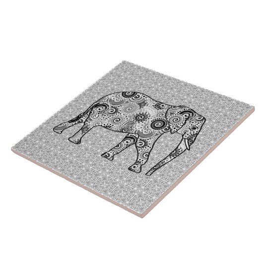 Fraktalstrudelelefant - Grau, Schwarzweiss Fliese (Seite)