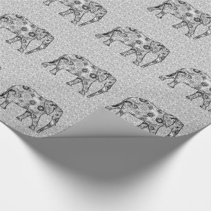 Fraktalstrudelelefant - Grau, Schwarzweiss Geschenkpapier