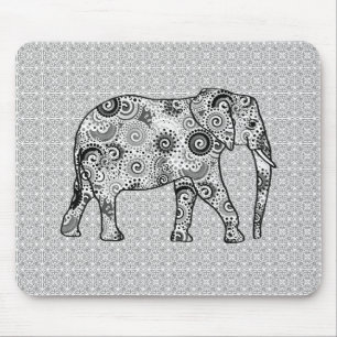 Fraktalstrudelelefant - Grau, Schwarzweiss Mousepad