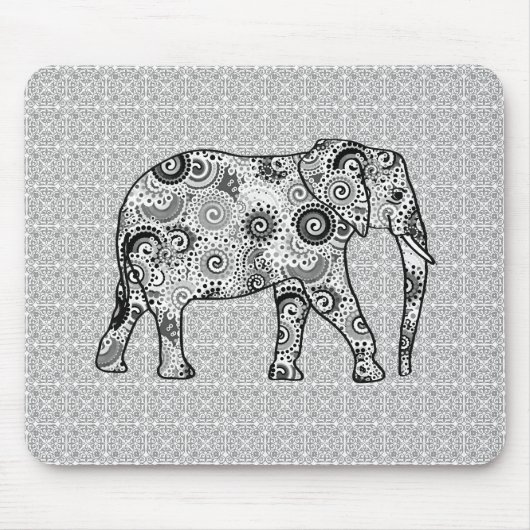 Fraktalstrudelelefant - Grau, Schwarzweiss Mousepad (Vorne)