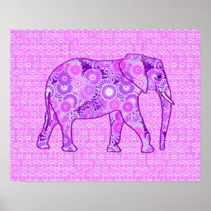 Fraktalstrudelelefant - lila und Orchidee Poster