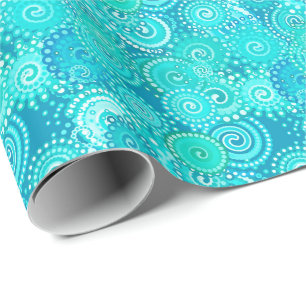 Fraktalstrudelmuster, Schatten des Ozeanblaus Geschenkpapier
