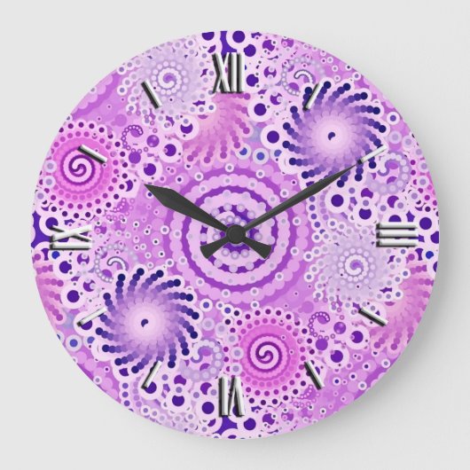 Fraktalstrudelmuster, Veilchen, Orchidee Große Wanduhr (Vorderseite)