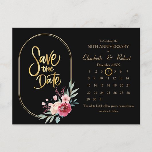 Frame 50th Anniversary Wedding The Date Calendar Ankündigungspostkarte (Vorderseite)