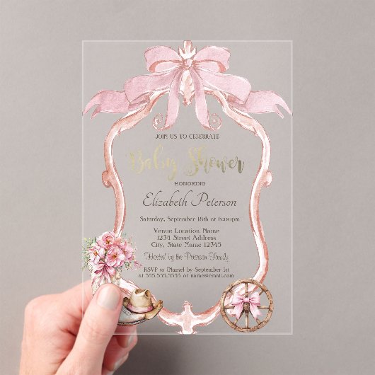 Frame Bow Cowgirl Wester Striped Baby Shower  Acryleinladungen (Insitu (Handheld))