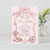 Frame Bow Cowgirl Wester Striped Baby Shower  Einladung (Stehend Vorderseite)