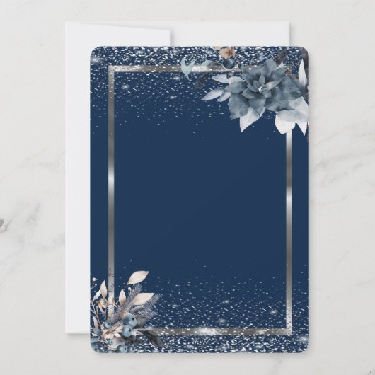 Frame Confetti Winter Blume Champagner Rente Einladung (Rückseite)